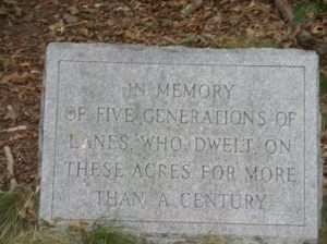 Stone marker near parking area at Lane Conservation area, Foxboro, MA