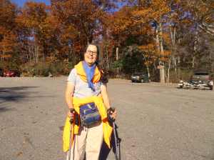 At the end of a fun walk, wearing my blaze orange in the fall!