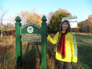Heading out with Jennifer on the Village Street walking path in Millis