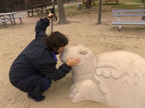 Catherine making friends with "Choatie"